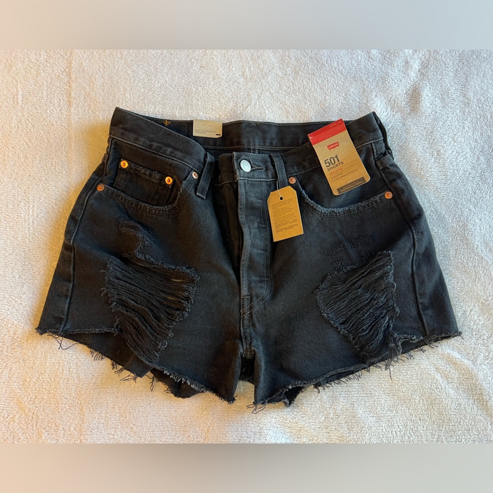 Levi's Black Denim Distressed Shorts